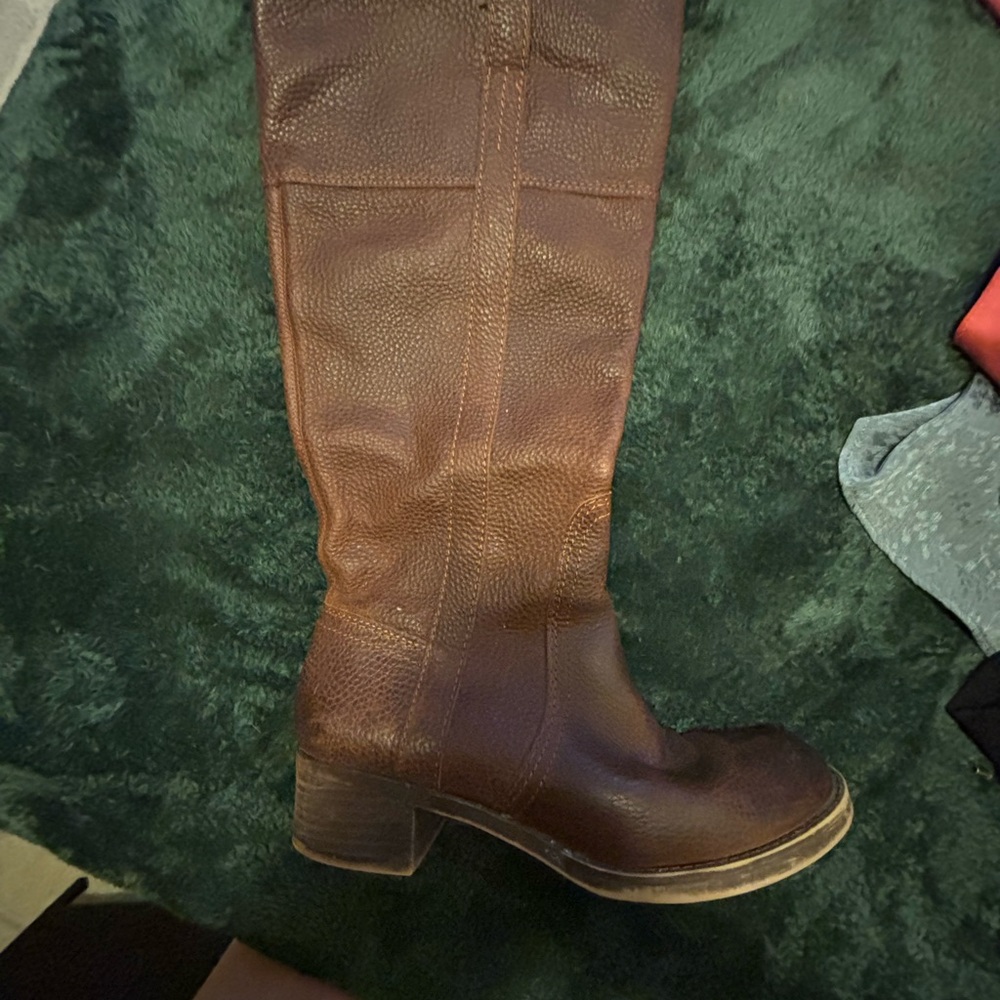Wide Leg Brown Leather Knee-High Women's Boots